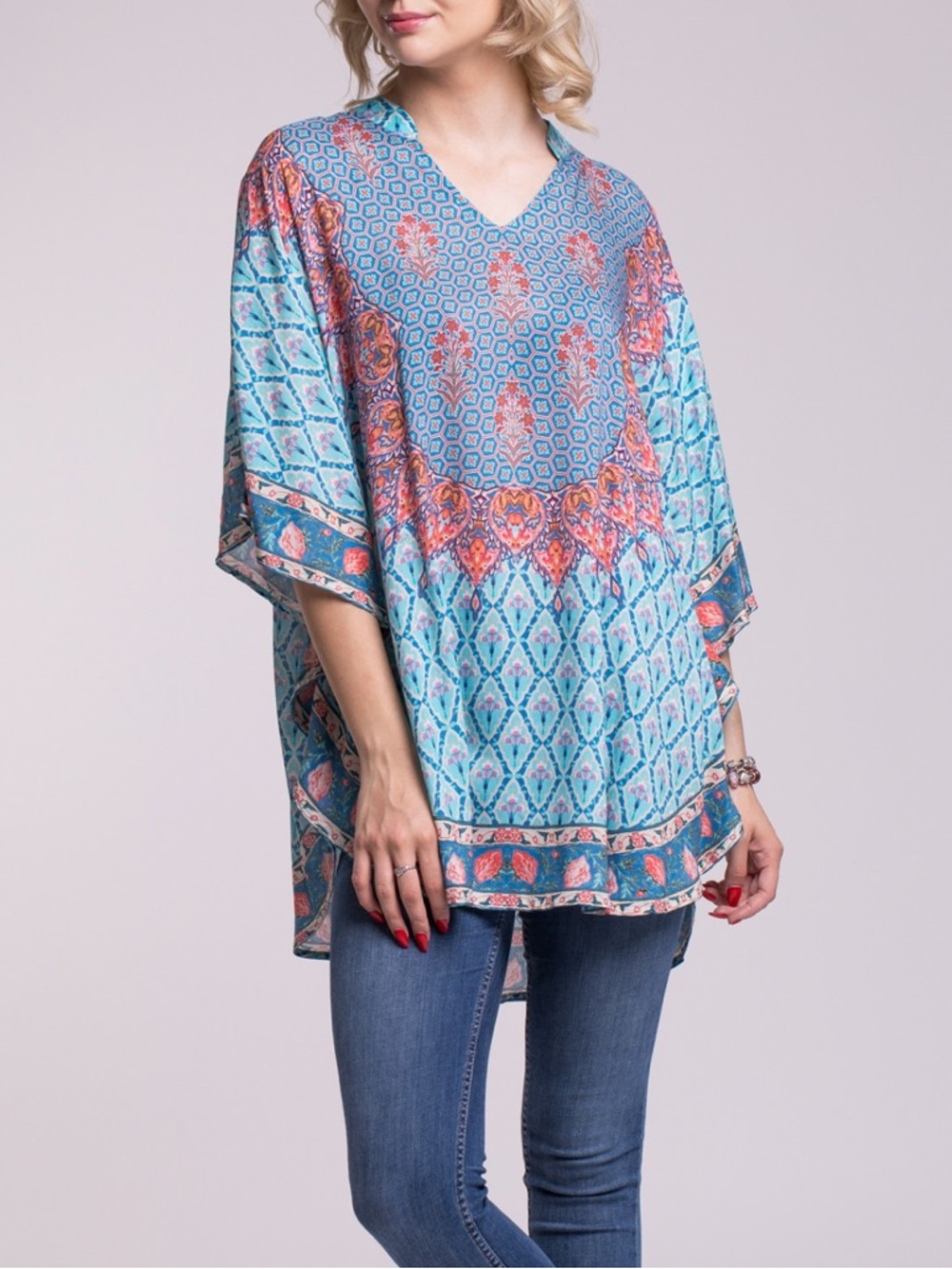 NEW Tolani Collection Boho Aztec Floral Kaftan Modal Top
